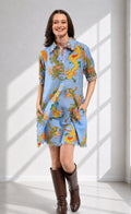 Chatham Dress Blue Dragon Print
