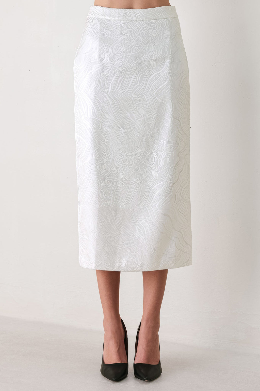 Ivory Texture White Woven Pencil Skirt