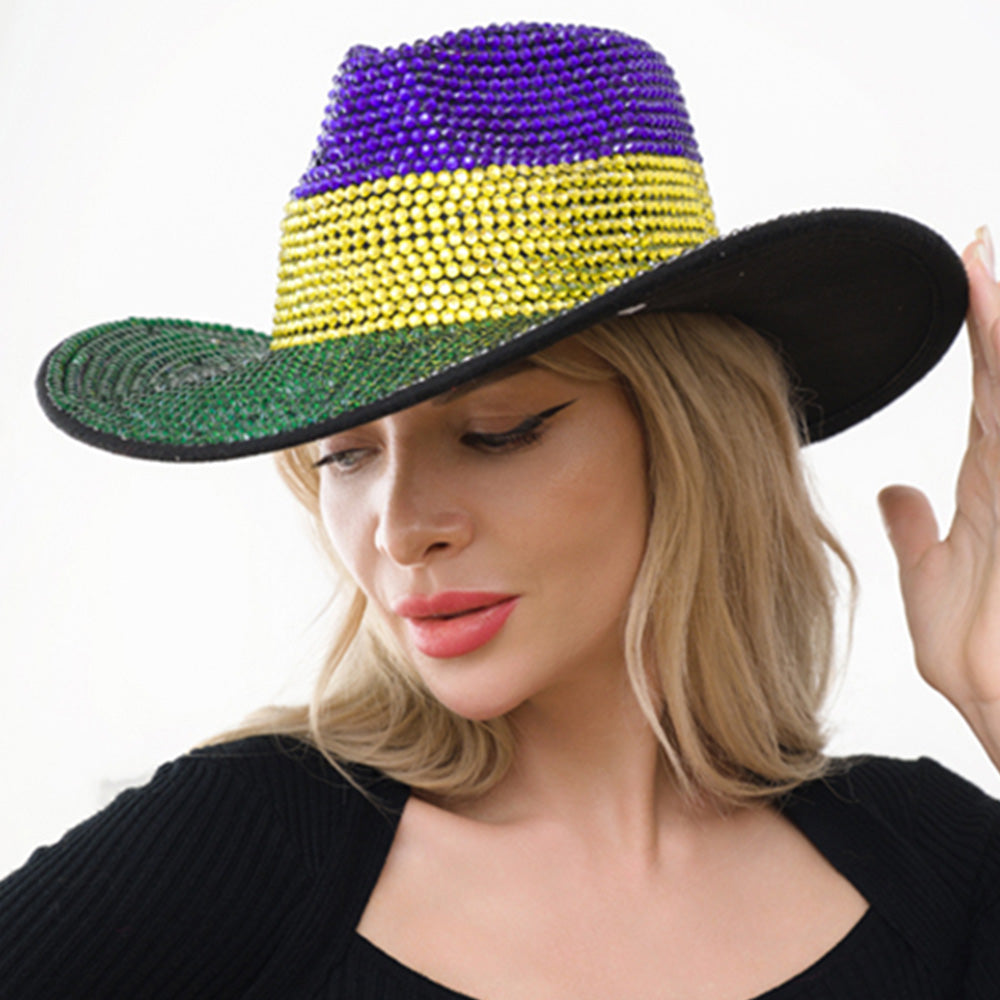 Women's Bling Studded Mardi Gras Western Cowboy Hat