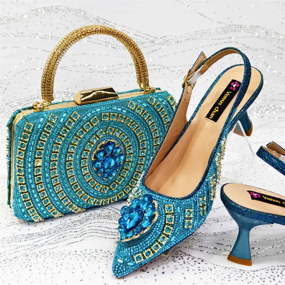 Italian Butter-fly Design Wedding Shoes with Bag Set Eds59