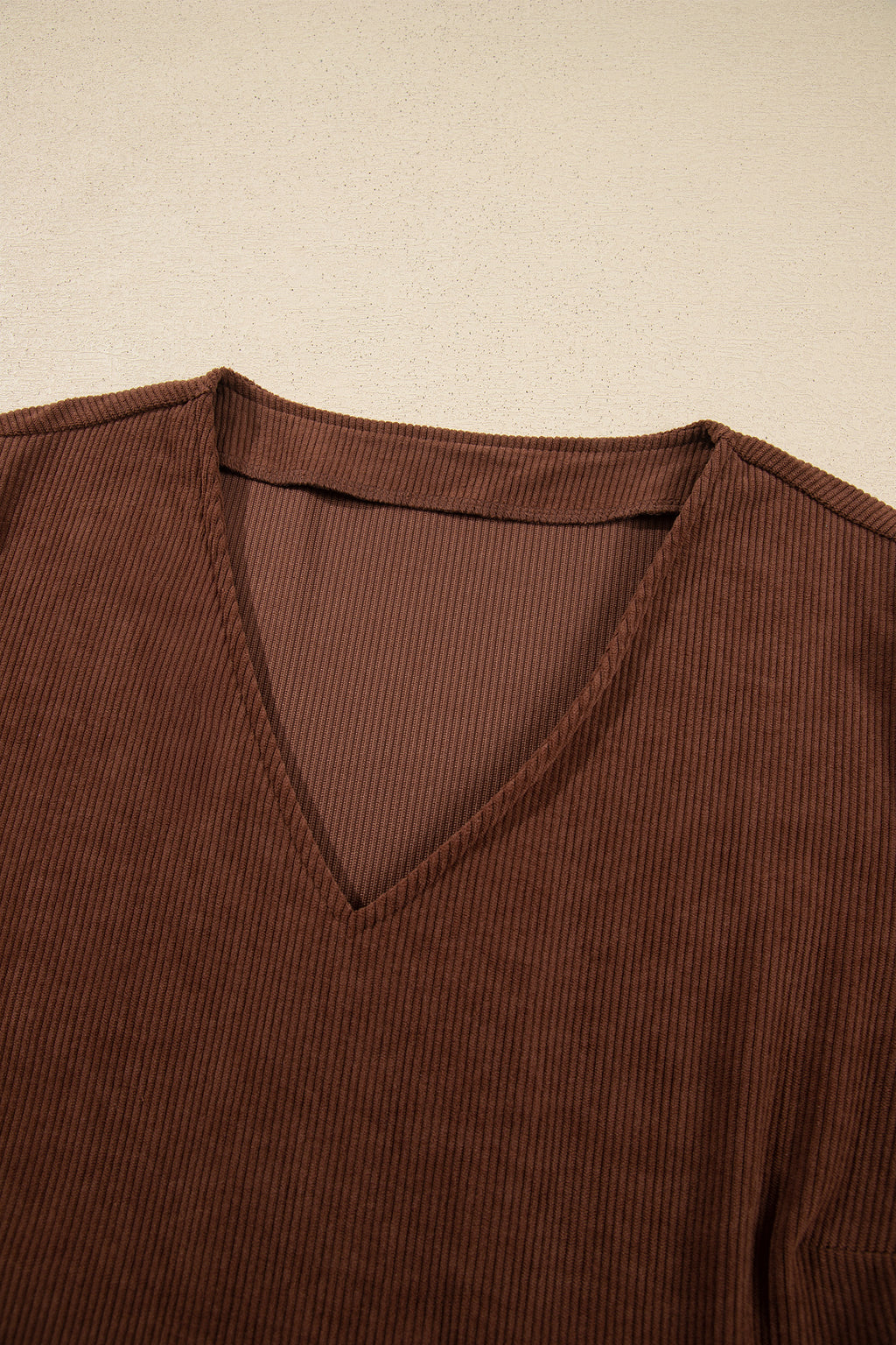 Coffee Winter Corduroy V Neck Long Sleeve Plus Size Mini Dress