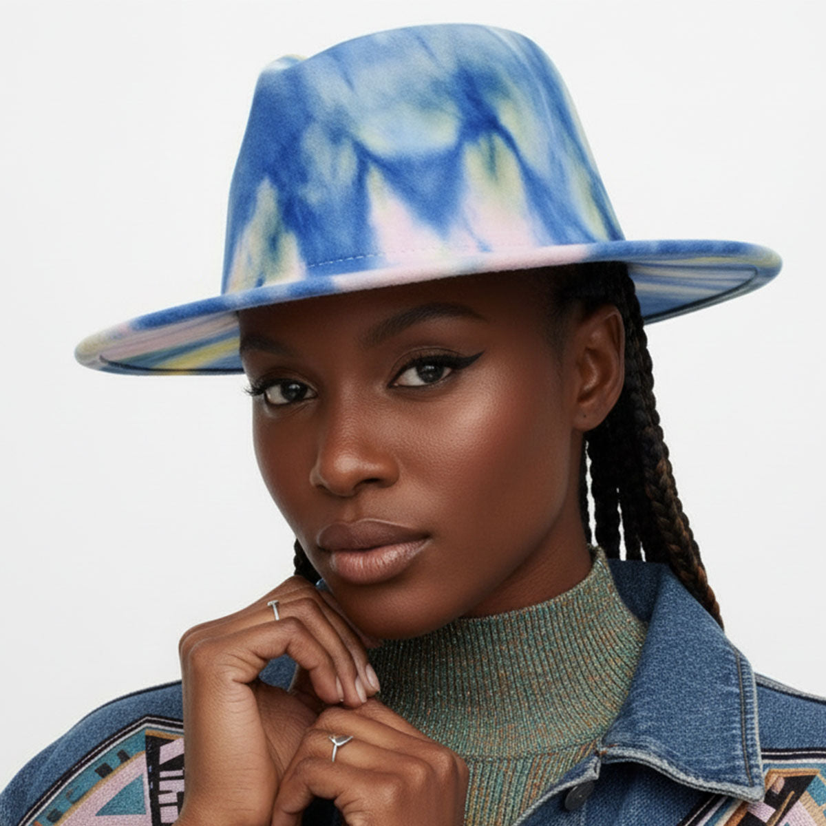 Women’s Fedora Hat Tie Dye Blue Pink Yellow Trendy Fashion Accessory