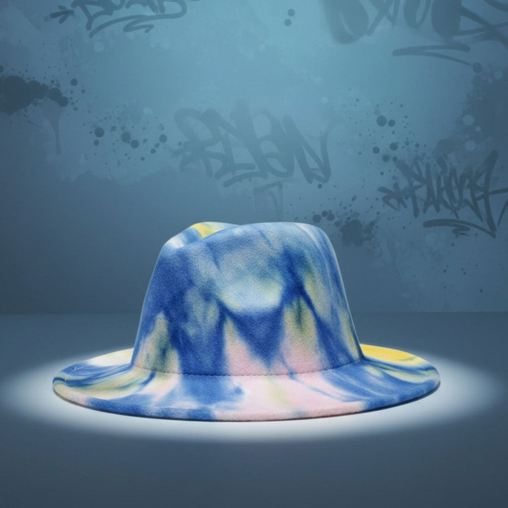 Women’s Fedora Hat Tie Dye Blue Pink Yellow Trendy Fashion Accessory