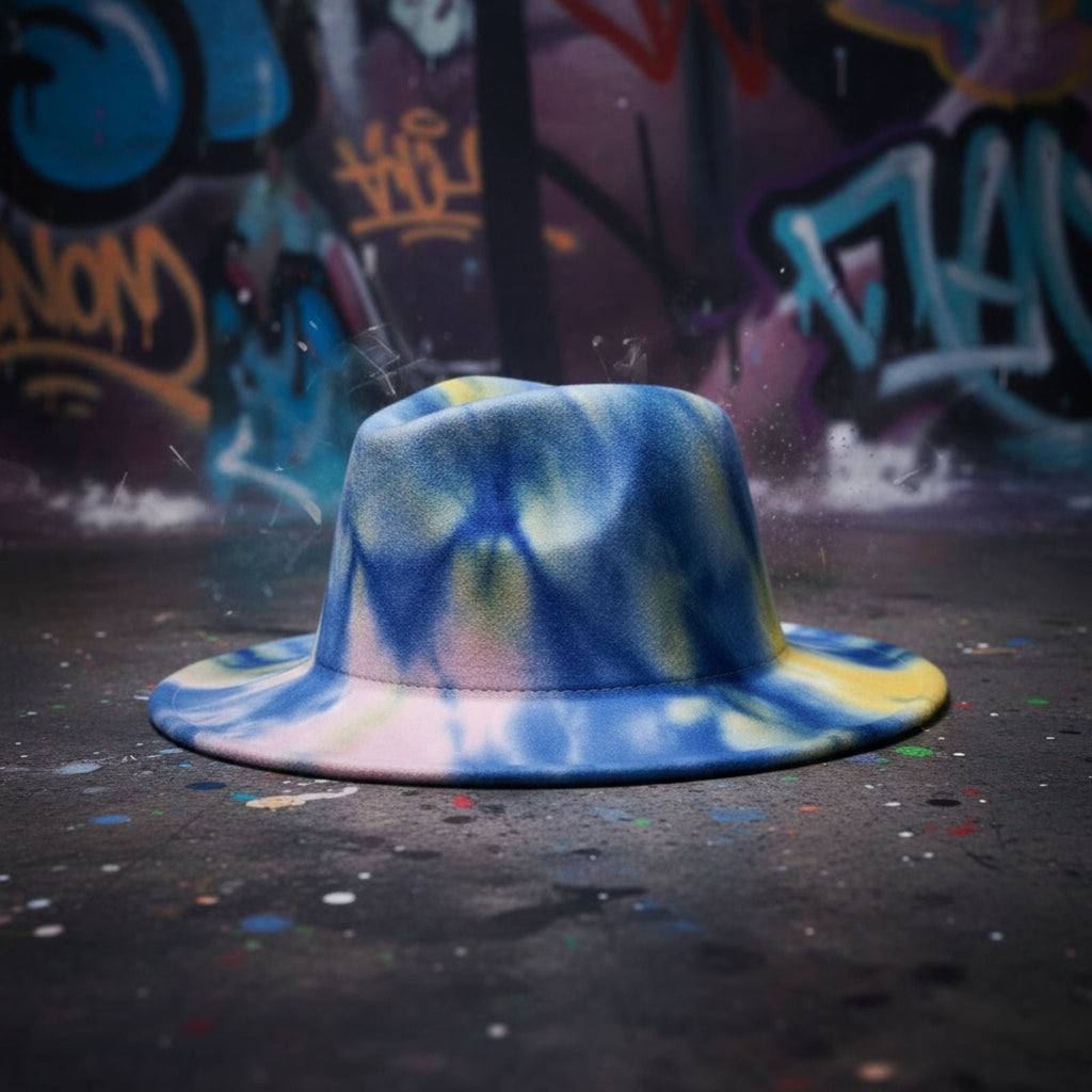 Women’s Fedora Hat Tie Dye Blue Pink Yellow Trendy Fashion Accessory