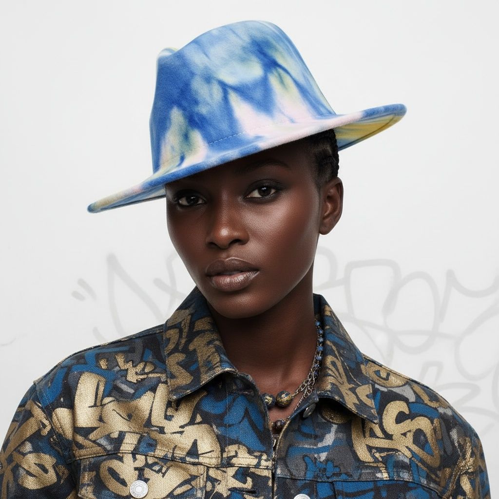 Women’s Fedora Hat Tie Dye Blue Pink Yellow Trendy Fashion Accessory
