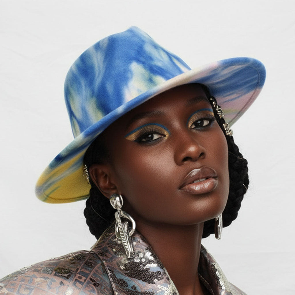 Women’s Fedora Hat Tie Dye Blue Pink Yellow Trendy Fashion Accessory