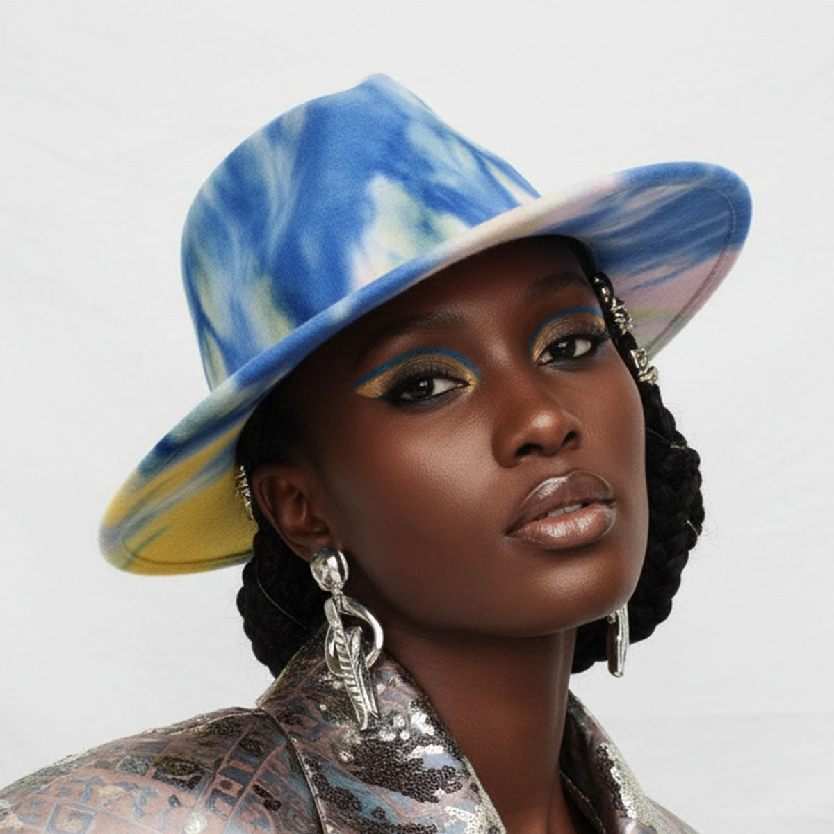 Women’s Fedora Hat Tie Dye Blue Pink Yellow Trendy Fashion Accessory