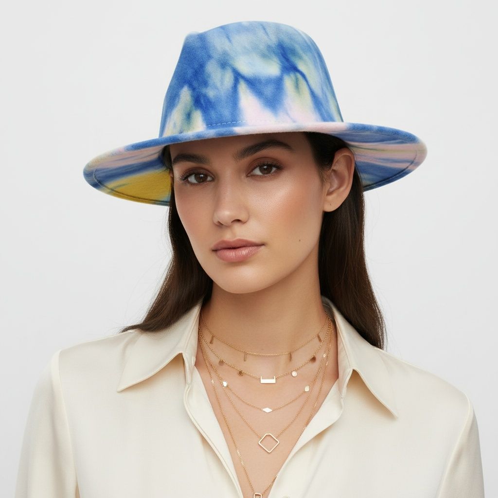 Women’s Fedora Hat Tie Dye Blue Pink Yellow Trendy Fashion Accessory