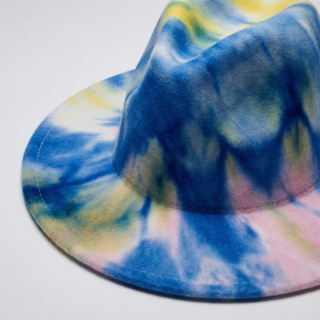 Women’s Fedora Hat Tie Dye Blue Pink Yellow Trendy Fashion Accessory